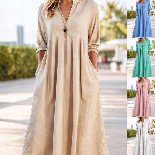 ⏳ Oferta Temporal Especial ⏰ Vestido midi casual de mujer con bolsillos