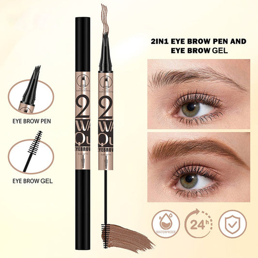 ✨ Compra 1 Lleva 1 Gratis ✨Delineador de Cejas 2 en 1 Impermeable con Gel Fijador