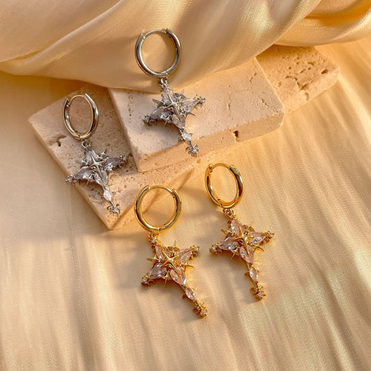 Aretes y Collar Colgante de Cruz Brillante