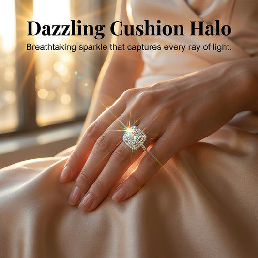 💖 ÚLTIMO DÍA DE OFERTA – 50% DE DESCUENTO!! ✨Anillo Cuadrado con Doble Halo Brillante para Mujer
