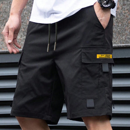 Pantalones cortos cargo informales para hombre con cintura ajustable con cordó