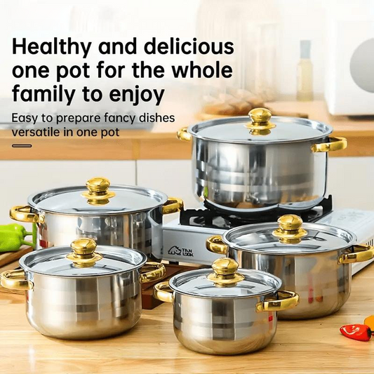 📢📢¡50% DE DESCUENTO! ⏰Juego de utensilios de acero inoxidable de 5 piezas con tapas de cristal