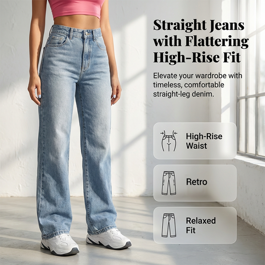 ✨ ¡50% DE DESCUENTO AHORA! 👖 Vaqueros de cintura alta para mujer con pierna recta – ¡Estilizan y ajustan perfectamente! 🤎