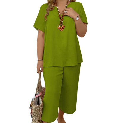 Conjunto casual de camiseta de manga corta y pantalones de pierna ancha para mujer