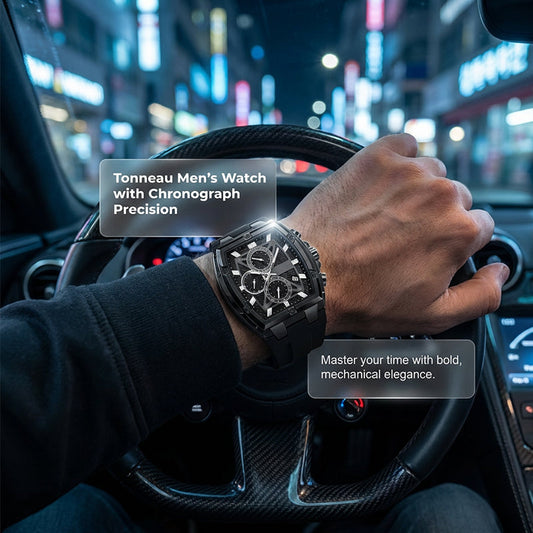 Reloj de hombre con caja en forma de barril moderno