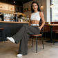 Pantalones de traje ancho de mujer con cintura a contraste
