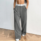 Pantalones de traje ancho de mujer con cintura a contraste