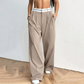 Pantalones de traje ancho de mujer con cintura a contraste