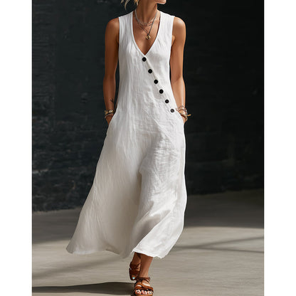 👗 50% DE DESCUENTO YA! 🌼 Nueva llegada 2026 – Vestido largo sin mangas para mujer con escote en V y bolsillos 🌸