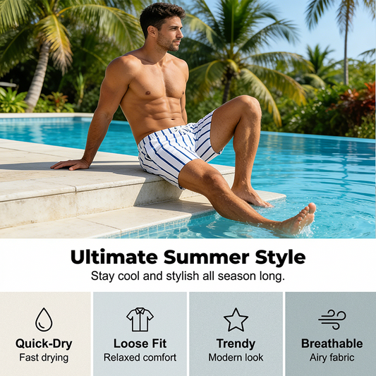 Pantalones Cortos de Playa para Hombre, Rayas, Secado Rápido y Ligeros