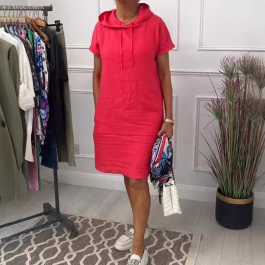 Vestido con Capucha de Cordón Suelto Casual Sólido para Mujer