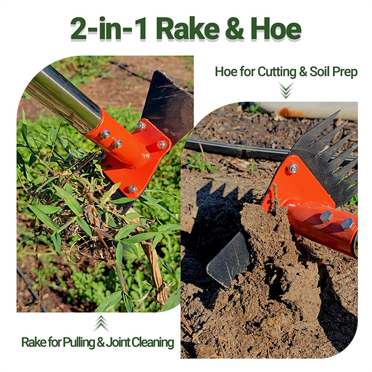 Azada y Rastrillo 2 en 1 con Mango Largo