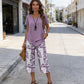 💙Conjunto informal de túnica en capas de escote redondo y pantalones de pierna ancha