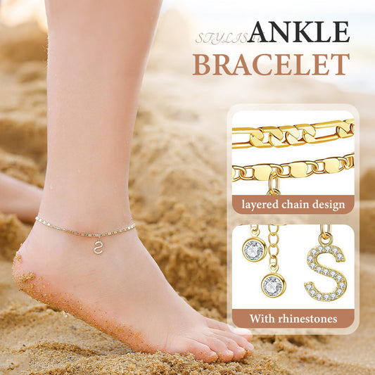 👣 ¡OFERTA POR TIEMPO LIMITADO 50% DE DESCUENTO! 🌟 Tobillera Dorada en Capas para Mujer – Con Strass, Electrochapada, Ajustable y Versátil ✨