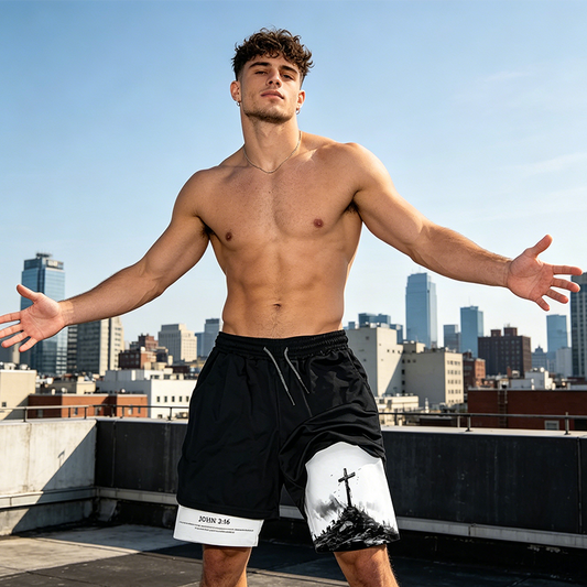 Pantalones Cortos Deportivos 2 en 1 de Fe y Fitness para Hombre