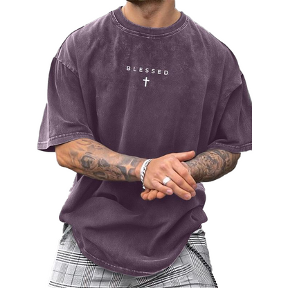 Camiseta Vintage para Hombre con Estampado de Cruz y Letras