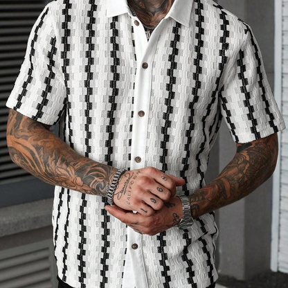 Camisa de Punto Geométrica Retro de Manga Corta para Hombre