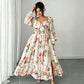 👗 Vestido Maxi de Manga Larga con Escote Cuadrado y Estampado Floral