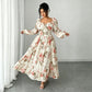👗 Vestido Maxi de Manga Larga con Escote Cuadrado y Estampado Floral