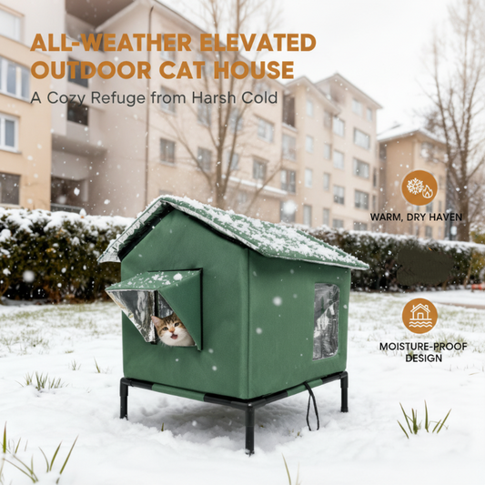 ⏳Limited-time 50% off💥 All-Weather Elevated Outdoor Cat House 🐱– Waterproof, Thermal Lining & Foldable🌧️