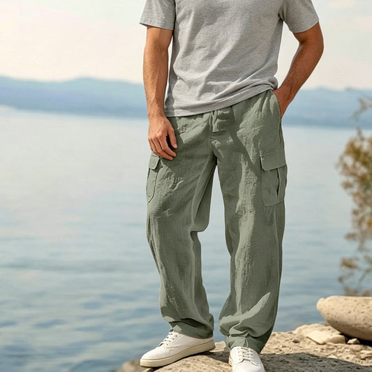 👖 ¡OFERTA RELÁMPAGO 50% DE DESCUENTO! 🍂 Pantalones Cargo de Algodón y Lino para Hombre – Transpirables, 6 Colores, 6 Tallas ✨