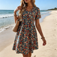 Vestido de Verano con Estampado Floral, Cuello en V y Manga Corta para Mujer