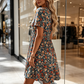 Vestido de Verano con Estampado Floral, Cuello en V y Manga Corta para Mujer