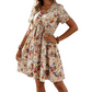 Vestido de Verano con Estampado Floral, Cuello en V y Manga Corta para Mujer