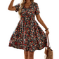 Vestido de Verano con Estampado Floral, Cuello en V y Manga Corta para Mujer