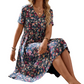Vestido de Verano con Estampado Floral, Cuello en V y Manga Corta para Mujer