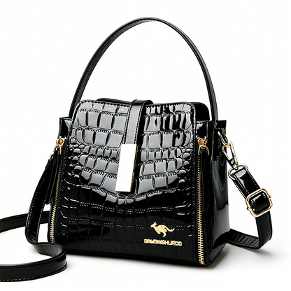 👜 ¡50% DE DESCUENTO POR TIEMPO LIMITADO! ✨ Bolso de Mujer con Patrón Cocodrilo Brillante – Estructurado, Herrajes Dorados, Espacioso y Elegante 💼