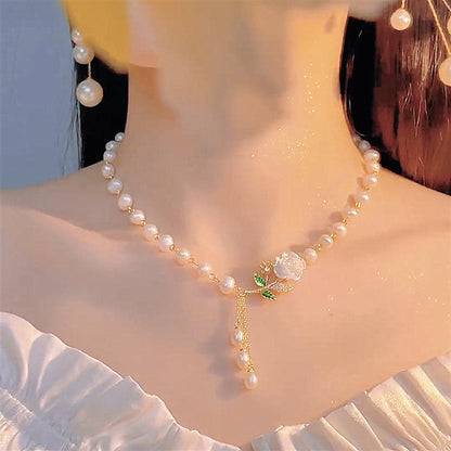 🥳2026 VENTA CALIENTE🥳 Collar de Rosas y Perlas & Aretes de Perlas & Perfecto para Fotos📿