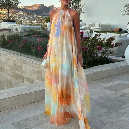 Vestido Maxi Halter para Mujer con Estampado Acuarela