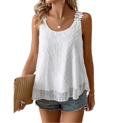 👚 ¡50% DE DESCUENTO AHORA! ⏰ Camiseta sin mangas elegante con tirantes de encaje y puntos – Suave y transpirable – Tirantes de encaje delicados, corte favorecedor – perfecta para capas o look veraniego chic 🌸