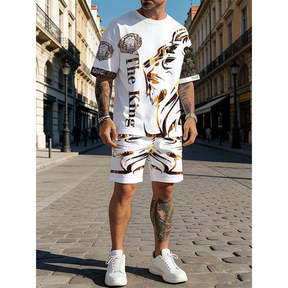 🦁 ¡50% DE DESCUENTO POR TIEMPO LIMITADO! ✨ Conjunto Gráfico de León para Hombre – Atrevido, Transpirable, Estilo Urbano Cool 😎