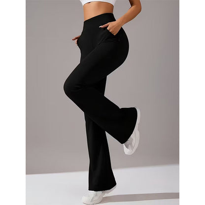 🧘 ¡50% DE DESCUENTO AHORA! 🦵 Pantalones de yoga elásticos para mujer con botas – favorecedores, de cintura alta, ultra flexibles y bolsillos laterales – para estudio o calle 👖