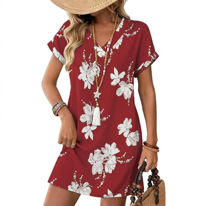 📢📢50% OFF !! ⏰Women's Summer Casual V-Neck T-Shirt Dress