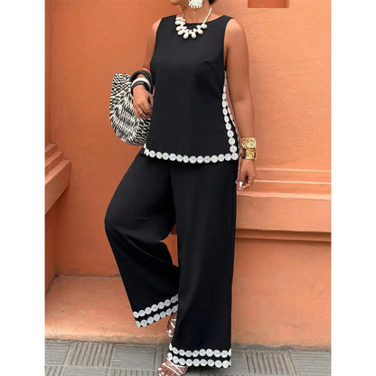 👚 ¡OFERTA LIMITADA 50% DE DESCUENTO! ✨ Conjunto de Top sin Mangas y Pantalón de Pierna Ancha para Mujer – Encaje, Fluido, 2 Piezas 🌸