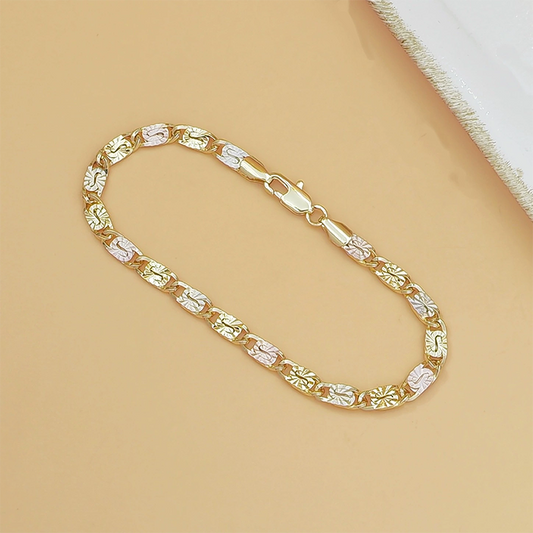 💎 ¡50% DE DESCUENTO POR TIEMPO LIMITADO! ✨ Pulsera de Eslabones Tricolor Unisex – Oro/Rosa/Plata, Corte Facetado, Cierre Langosta 🖤