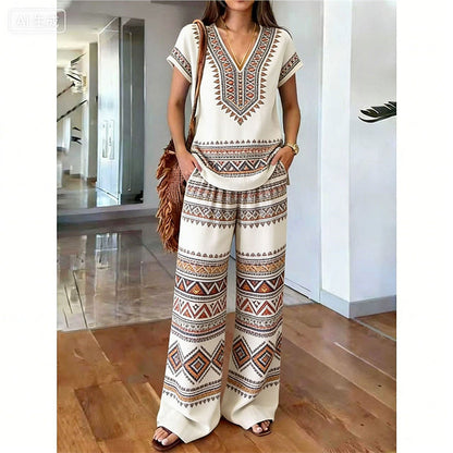 👗 ¡50% DE DESCUENTO POR TIEMPO LIMITADO! ✨ Conjunto de Top Estampado y Pantalones para Mujer – Estampados Boho, Corte Holgado, Listo para Vacaciones 🌴