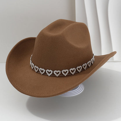 🤠 ¡OFERTA LIMITADA 50% OFF! 💥 Sombrero Vaquero con Corazones de Strass para Mujer – Elegante Fedora Estilo Jazz Francés ✨