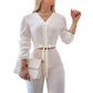 Top Elegante con Cuello en V y Cintura Anudada para Mujer
