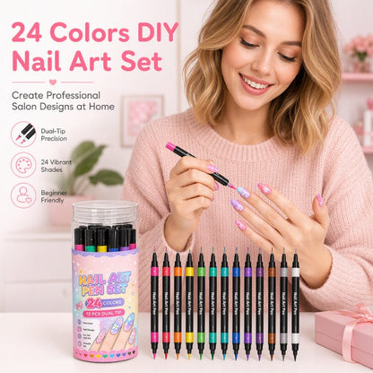 🎁 BUY 2 GET 1 FREE! 💅 24-Color Dual-Ended Nail Art Pens Set – Create Beautiful DIY Nail Designs at Home 🌈