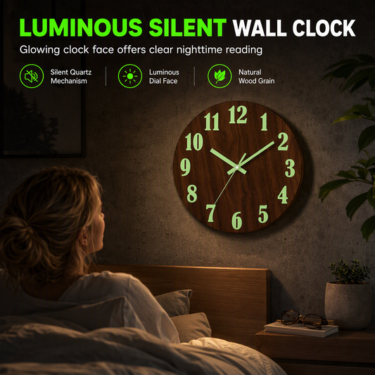 🕰️ 50% OFF! ✨ 12-Inch Silent Wall Clock – Luminous glow & wood grain finish ✨