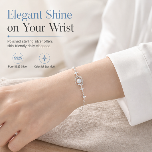 🌌 50% OFF! 🌙 S925 Sterling Silver Planet Star Bracelet – Hypoallergenic, Adjustable & Gift-Ready ✨