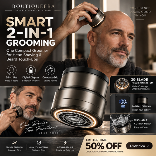 ⚡ LIMITED-TIME 50% OFF! 🪒 2-in-1 Smart Head Shaver & Beard Trimmer – Easy Grooming, Rinsable Head & Digital Display 🔥
