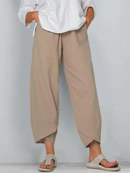 🔥Cómodo pantalón patchwork de algodón y lino en color liso - Compre 3 envío gratis